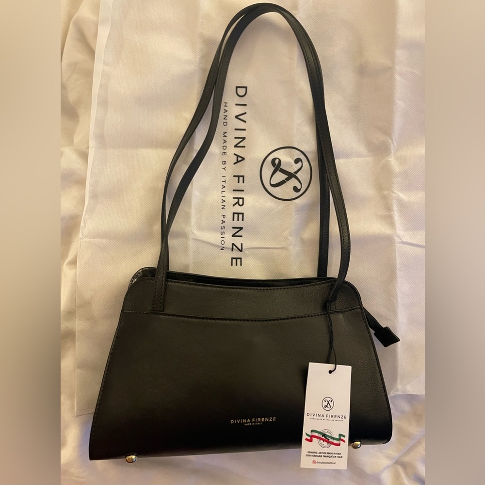 Divina Firenze Tamara Black Italian Leather Shoulder Bag Purse